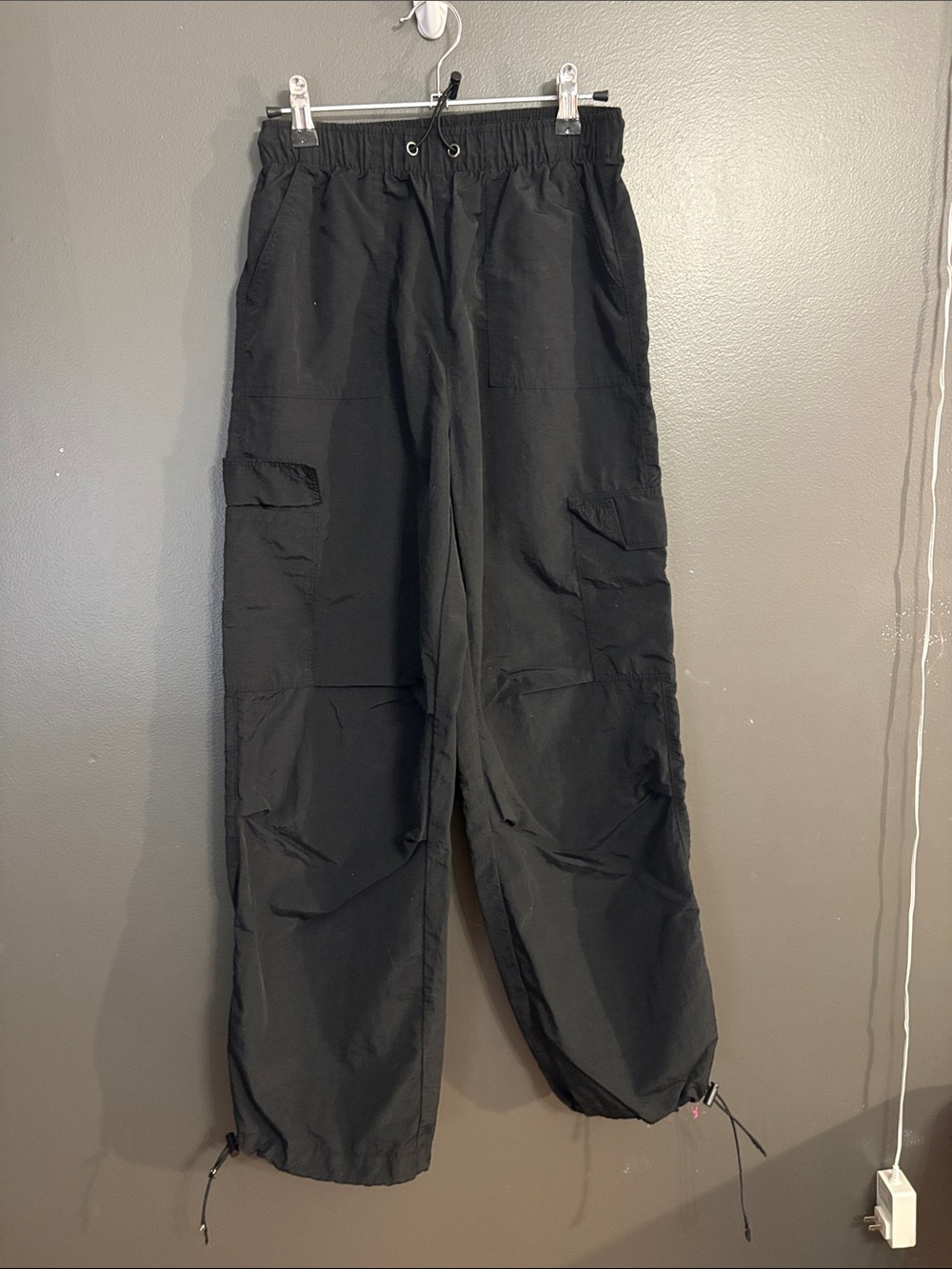 No Boundaries Black Cargo Track Pants with Drawcord Hem